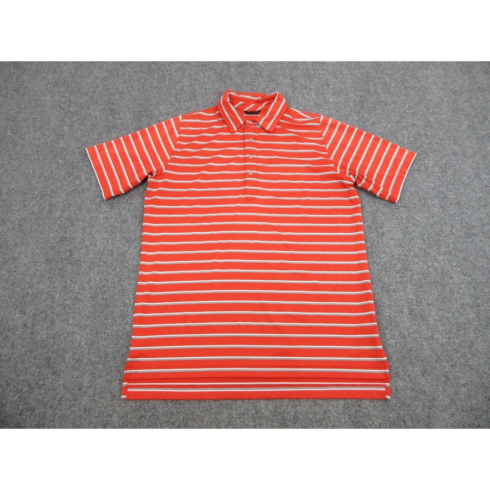 Zero Restriction Polo Shirt Mens L Orange Striped Polyester Spandex Golf